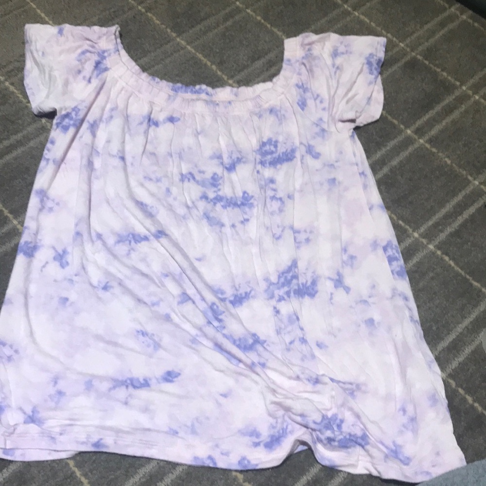 Off shoulder tie dye shirt sleeve shirt
